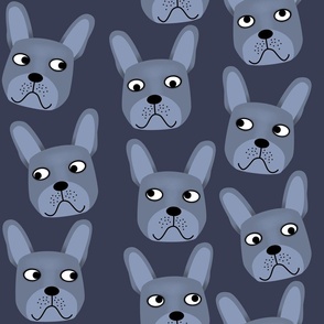 Blue French Bulldogs on Navy Jumbo