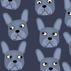 Blue French Bulldogs on Navy