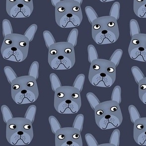 Blue French Bulldogs on Navy Small Scale