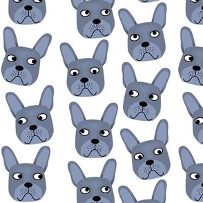 Blue French Bulldogs on White Small Scale