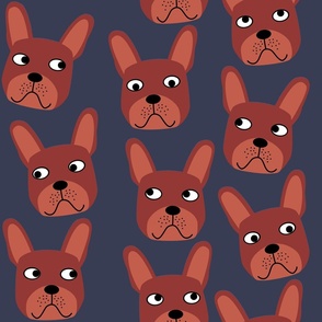 Chocolate Brown French Bulldogs on Navy Blue Jumbo