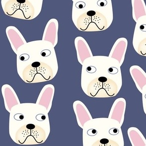 White or Cream French Bulldogs on Navy Blue
