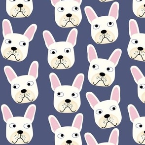 White or Cream French Bulldogs on Navy Blue Small Scale
