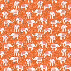 Festive Elephants- Pink and Orange- Small Scale