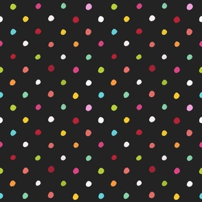 Rainbow Hand Drawn Polka Dots On Charcoal