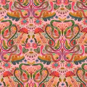 Watercolor Damask Snakes Pink_Jumbo Large Scale 