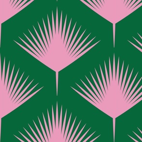 Geometric Palm Leaves Pink and Green Minimalist Vintage Botanical Large