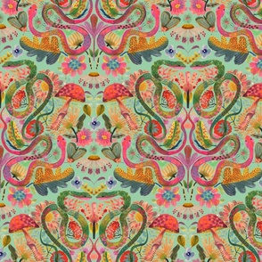 Watercolor Damask Snakes Mint Green_Jumbo Large Scale 