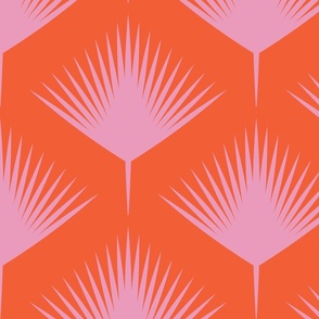 Abstract Modern Palm Leaves Pink and Hot Orange Geo Large