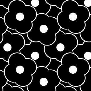 Pop-Art Bold Minimalism Cartoon Flowers - White on Black Background  - Medium