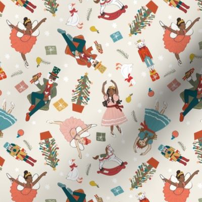 Nutcracker Ballet Print Fabric || Coconut Milk - Off white / cream || Multidirectional small 6inch scale