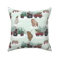 Christmas at the farm snow tractor print || Palest Aqua || Larger 10.5 inch Scale
