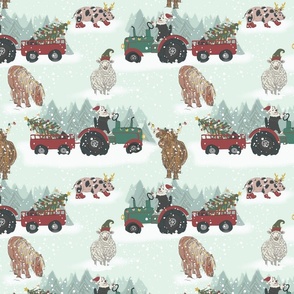Christmas at the farm snow tractor print || Palest Aqua || Larger 10.5 inch Scale