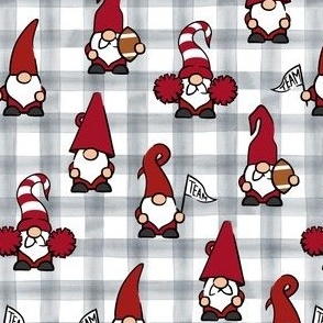 Game Day Gnomes - football fall -  red on grey plaid - LAD22
