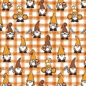 (small scale) Game Day Gnomes - football fall - mustard and brown on orange plaid - LAD22