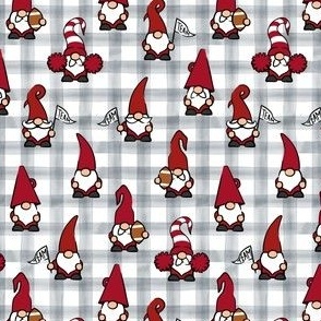 (small scale) Game Day Gnomes - football fall - maroon on grey plaid - LAD22