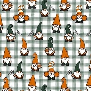 (small scale) Game Day Gnomes - football fall - green and orange on sage plaid - LAD22