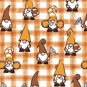 Game Day Gnomes - football fall - mustard and brown on orange plaid - LAD22