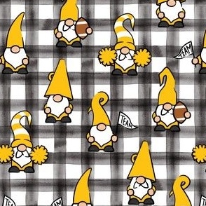 Game Day Gnomes - football fall - gold on black plaid - LAD22