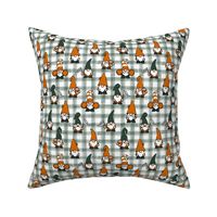 Game Day Gnomes - football fall - green and orange on sage plaid - LAD22