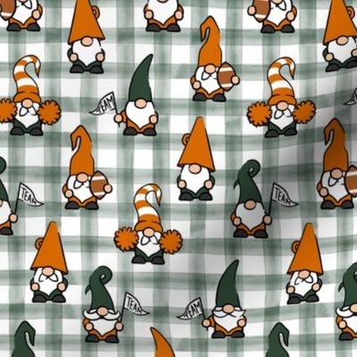 Game Day Gnomes - football fall - green and orange on sage plaid - LAD22