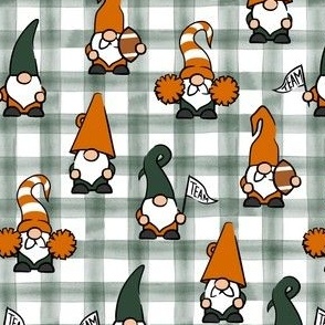 Game Day Gnomes - football fall - green and orange on sage plaid - LAD22