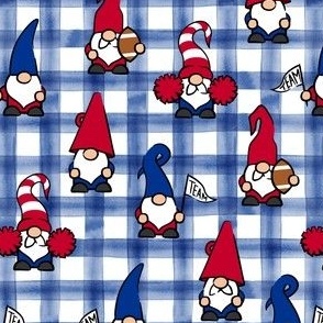 Game Day Gnomes - football fall -  red and blue on blue plaid  - LAD22