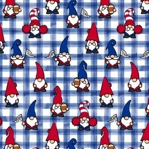 (small scale) Game Day Gnomes - football fall -  red and blue on blue plaid  - LAD22