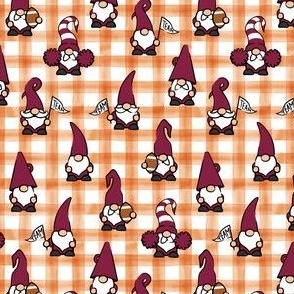 (small scale) Game Day Gnomes - football fall - maroon on orange plaid - LAD22