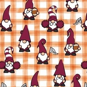 Game Day Gnomes - football fall - maroon on orange plaid - LAD22