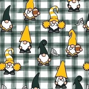 Game Day Gnomes - football fall - green and gold on green plaid - LAD22