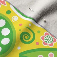 Modern Paisley // Flowers and Circle Dots // Green, Pink, Sunshine Yellow, White