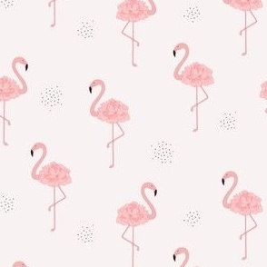 Pink flamingo with peonies on faded pink 