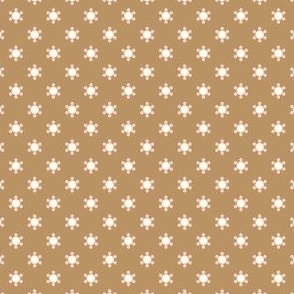 Pink Dot Ditsy Small Scale Six Sided Daisies on a Solid Gold Color Background  in 1.5 inch Repeat 