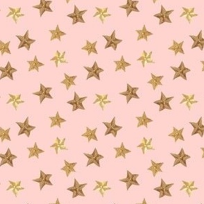 Funky Gold Stars Hand Painted on a Solid Pastel Blush Pink Background in 2.5 inch Repeat
