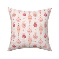 Pink Confections Christmas Ornaments and Stars on a Pale Blush Pink Background in 5 inch Repeat