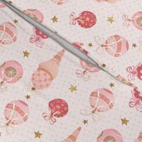 Pink Confections Christmas Ornaments and Stars on a Pale Blush Pink Background in 5 inch Repeat