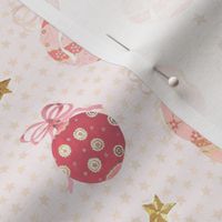 Pink Confections Christmas Ornaments and Stars on a Pale Blush Pink Background in 5 inch Repeat