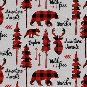 Buffalo Plaid Adventure Awaits // Small // Grey Background 