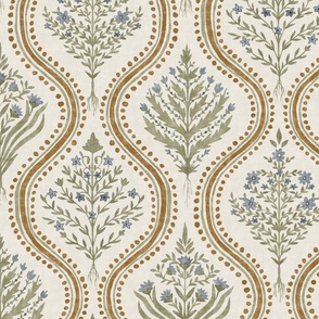 Large Monticello Dusty Blue_ Green and Butterscotch on CREAM copy