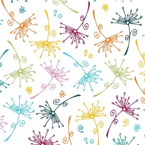dandelions - bohemian hand-drawn dandelions on white - floral fabric and wallpaper