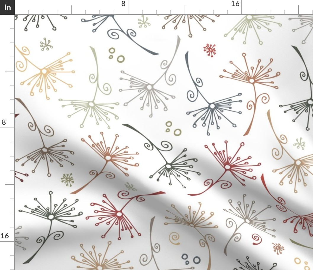 dandelions - earthy hand-drawn dandelions on white - floral fabric and wallpaper