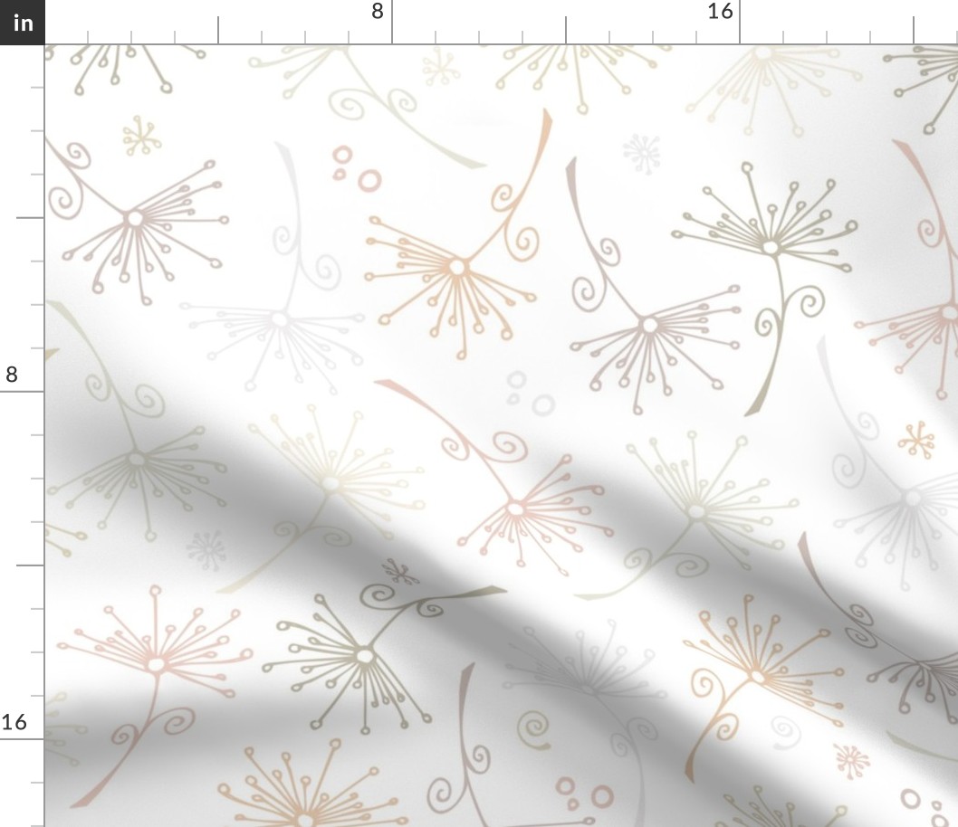 dandelions - neutral hand-drawn dandelions on white - floral fabric and wallpaper