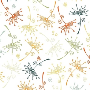 dandelions - vintage hand-drawn dandelions on white - floral fabric and wallpaper