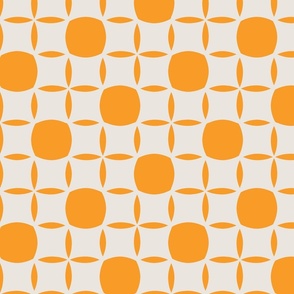 RETRO ROUNDED SQUARES AND FLOWERS - ORANGE AND WHITE, MEDIUM SCALE