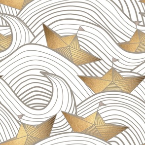 Origami waves (gold and taupe)