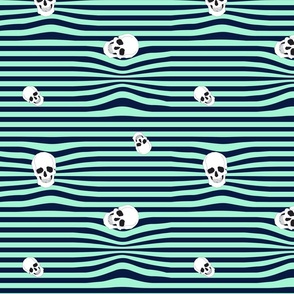 Skull on Teal and navy stripes