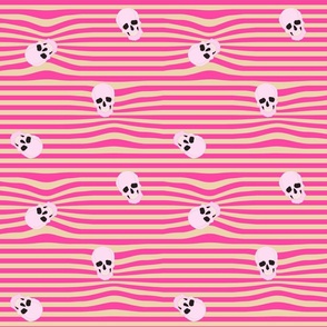 Skulls on Pink and Beige Stripes