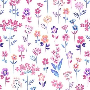 Flower Field - White Pink and Blue