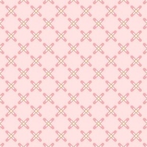Pink Geometric Retro Starflowers in a Diagonal Plaid Pattern on a Solid Light Pink Background with 2 inch Repeat